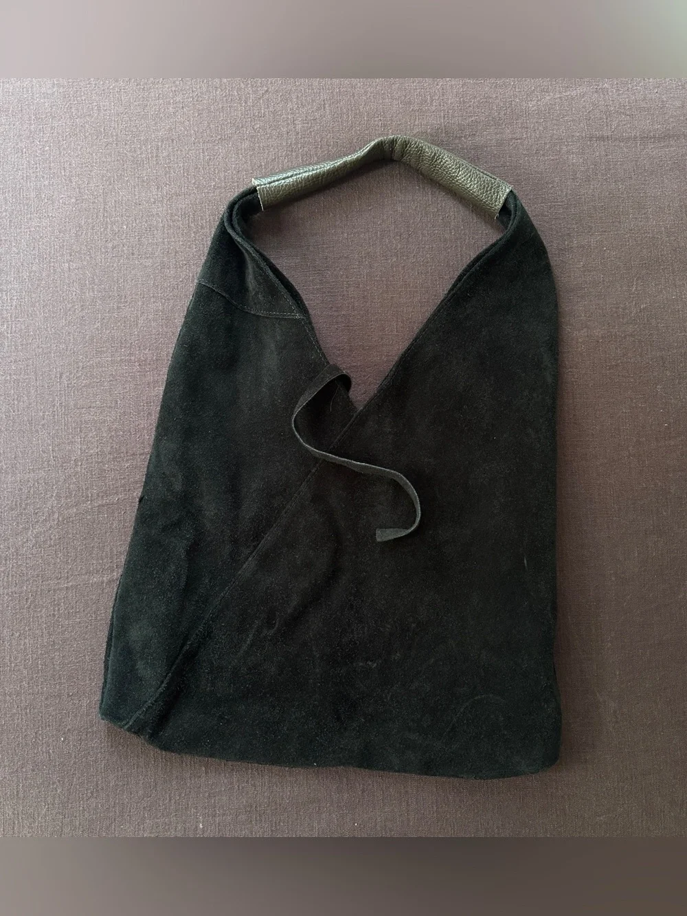 Italian Black Suede Hobo Shoulder Bag Made in Italy Boho Minimalist